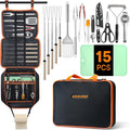 Gaialoop Portable Camping Cooking Utensils Set, Camp Kitchen Set with Organizer Bag, RV Essentials Outdoor Cooking Utensil Kit for Travel, Picnics, Camping, BBQs, Parties 15pcs