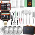 Gaialoop Portable Camping Cooking Utensils Set, Camp Kitchen Set with Organizer Bag, RV Essentials Outdoor Cooking Utensil Kit for Travel, Picnics, Camping, BBQs, Parties 28pcs