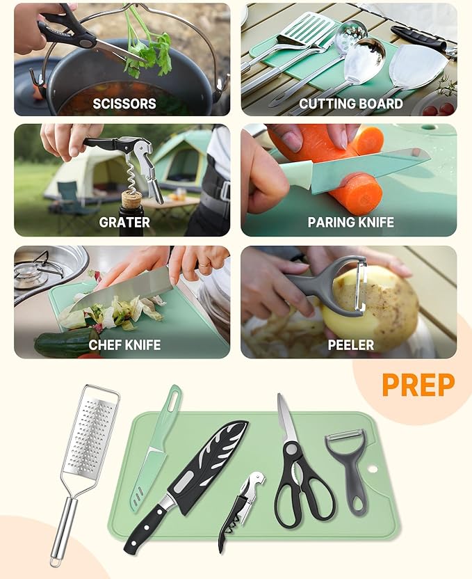 Gaialoop Portable Camping Cooking Utensils Set, Camp Kitchen Set with Organizer Bag, RV Essentials Outdoor Cooking Utensil Kit for Travel, Picnics, Camping, BBQs, Parties 28pcs