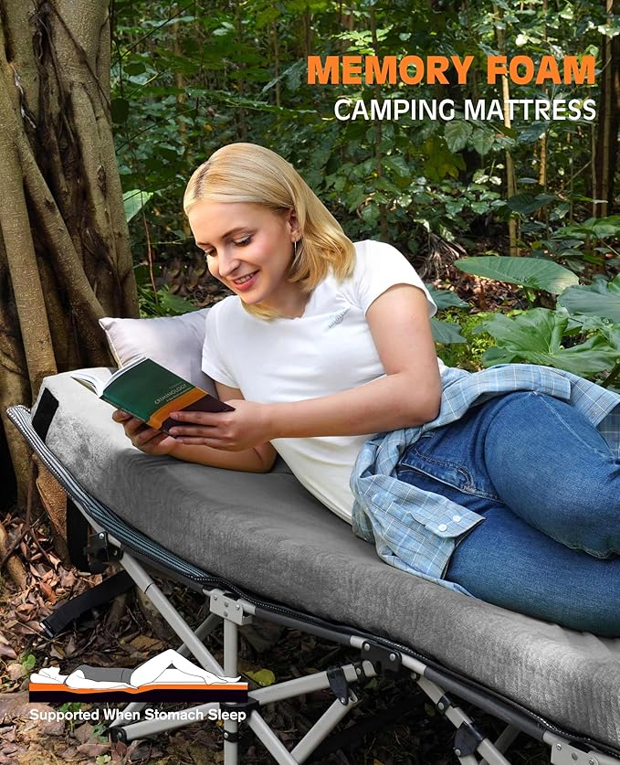 GAIALOOP 4 INCH Extra Thick Memory Foam Camping Mattress, 30D Foam Camp Pad for Car Tent Cot, Roll Up Mattress for Guests Sleepovers RV Truck Camper Space Gray Cot 72244
