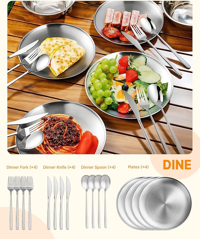 Gaialoop Portable Camping Cooking Utensils Set, Camp Kitchen Set with Organizer Bag, RV Essentials Outdoor Cooking Utensil Kit for Travel, Picnics, Camping, BBQs, Parties 28pcs