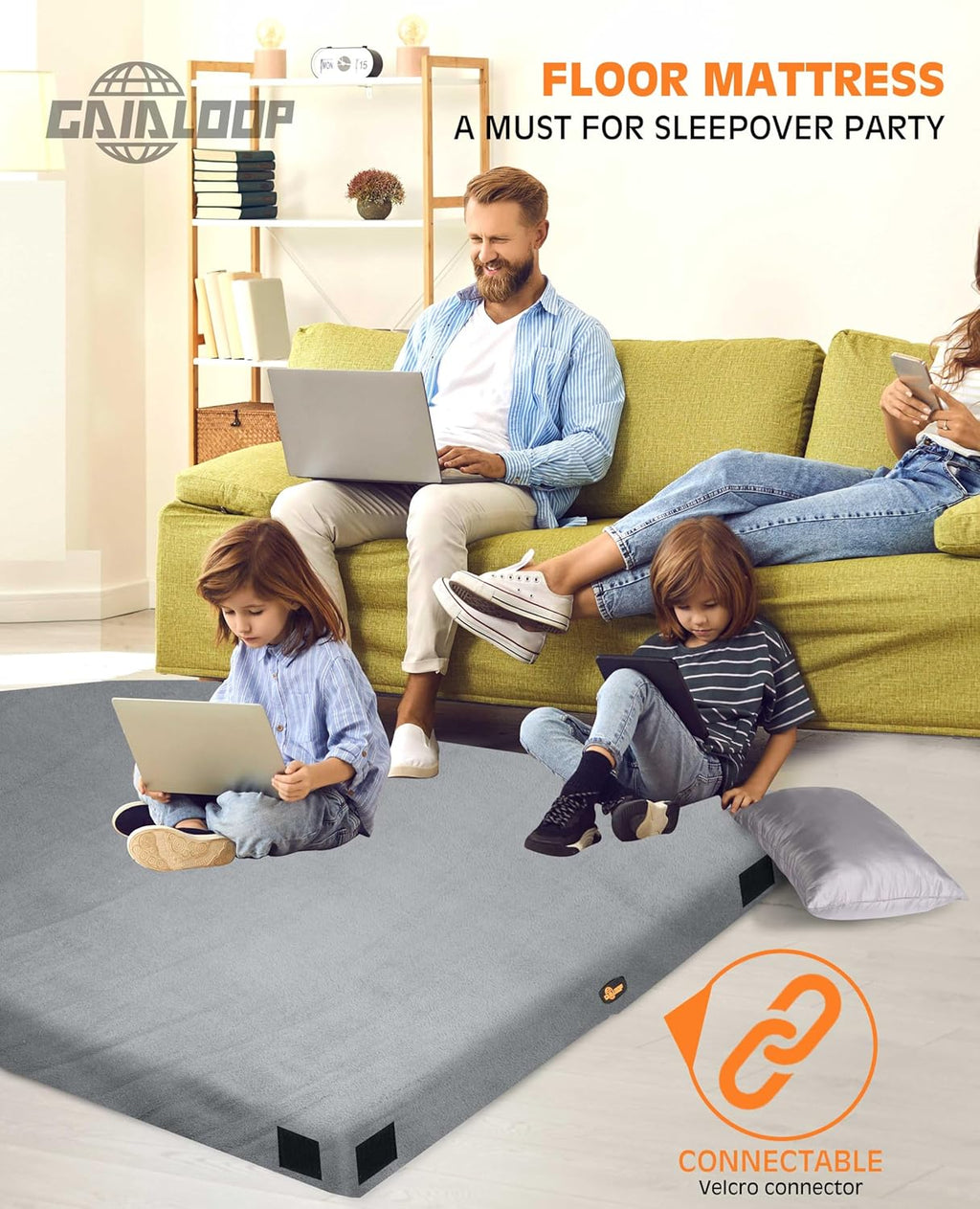 GAIALOOP 4 INCH Extra Thick Memory Foam Camping Mattress, 30D Foam Camp Pad for Car Tent Cot, Roll Up Mattress for Guests Sleepovers RV Truck Camper Space Gray Single 75304
