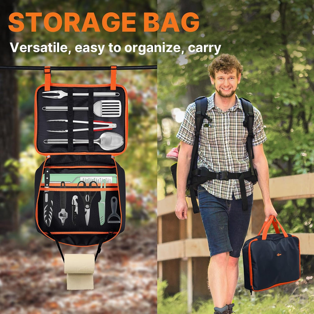 Gaialoop Portable Camping Cooking Utensils Set, Camp Kitchen Set with Organizer Bag, RV Essentials Outdoor Cooking Utensil Kit for Travel, Picnics, Camping, BBQs, Parties 28pcs