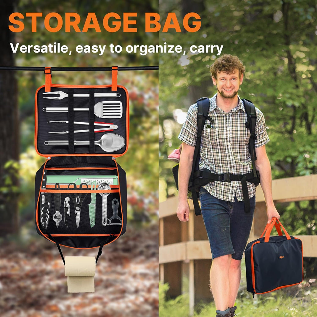 Gaialoop Portable Camping Cooking Utensils Set, Camp Kitchen Set with Organizer Bag, RV Essentials Outdoor Cooking Utensil Kit for Travel, Picnics, Camping, BBQs, Parties 36pcs